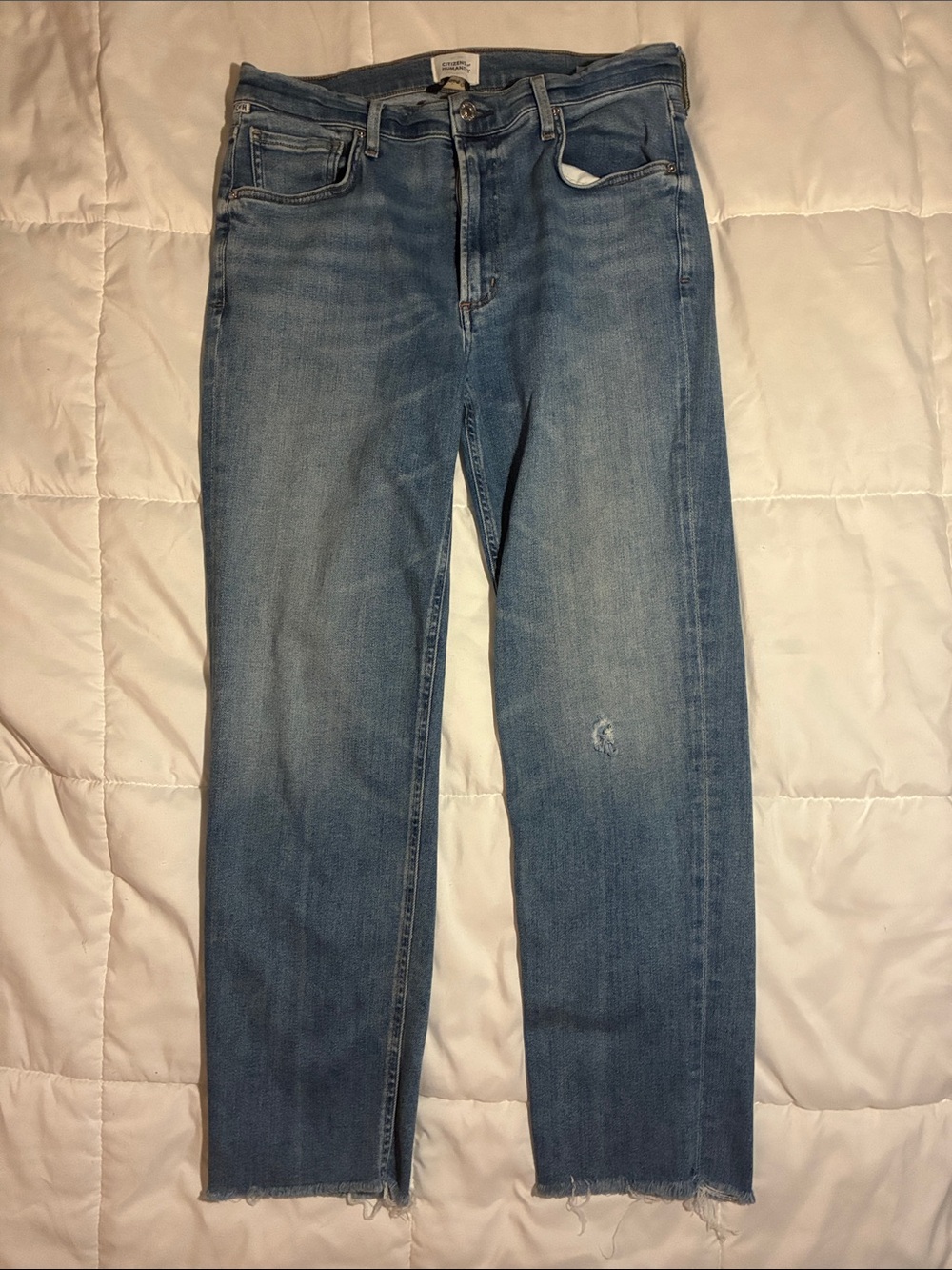 Citizens Of Humanity Isola Straight Slim High Rise Crop Distressed Raw Hem Jeans